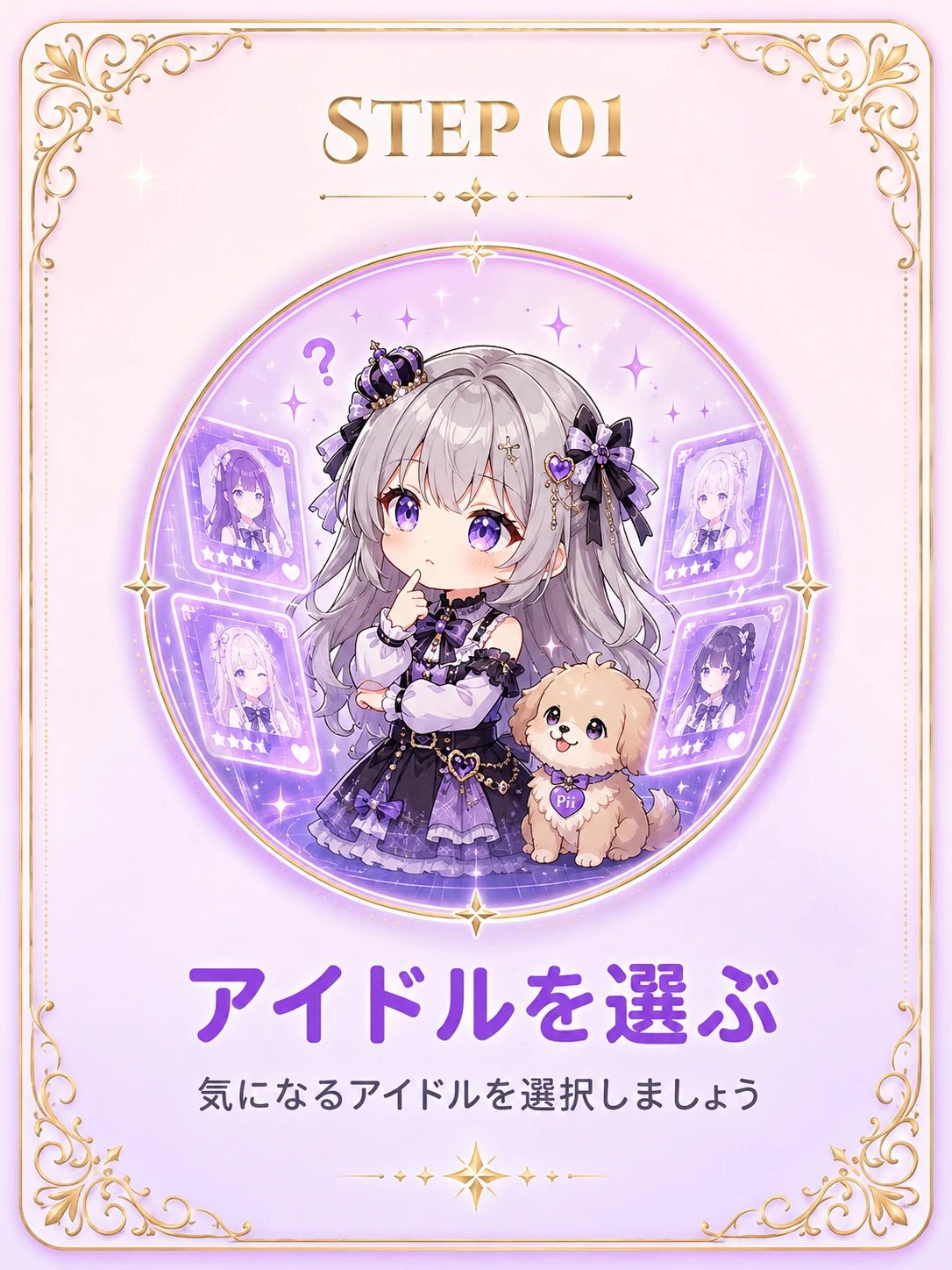 STEP 01 アイドルを選ぶ — 気になるアイドルを選択しましょう